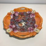 Vintage Eleanor Porcelain Serving Plate, Flowers, Orange