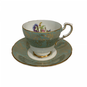 Paragon By Appointment To Her Majesty The Queen Green Gold Floral Teacup Set