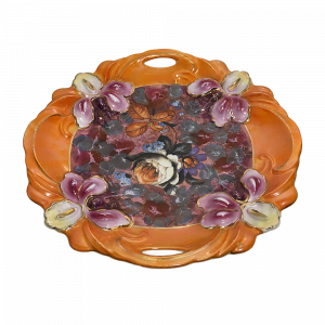 Vintage Eleanor Porcelain Serving Plate, Flowers, Orange