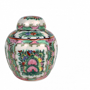 Vintage Famille Rose Medallion 4" Hand painted Porcelain Ginger Jar With Lid
