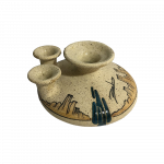 Sand Pottery 3 Chimney Oil Lamp, Signed