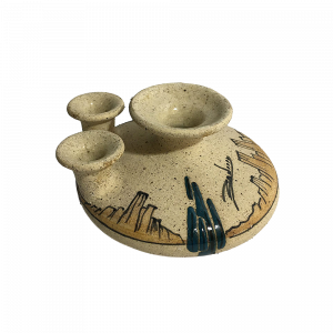 Sand Pottery 3 Chimney Oil Lamp, Signed