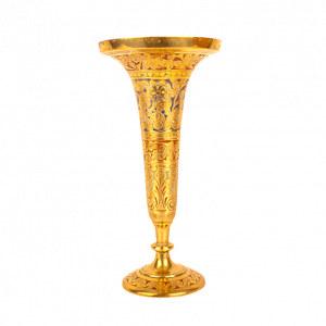 Vintage Brass Trumpet Vase Engraved Floral and Leaf Motifs