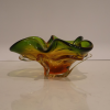 Hand Blown Art Glass Ashtray Green, Yellow and Brown