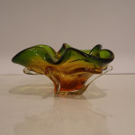 Hand Blown Art Glass Ashtray Green, Yellow and Brown