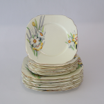 Set of vintage Royal Albert England Crown China 'Narcissus' square luncheon plates, 16 pcs.